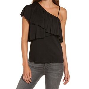 Like New Chelsea28 Nordstrom Black One Shoulder Ruffle Flutter Top, Size Large